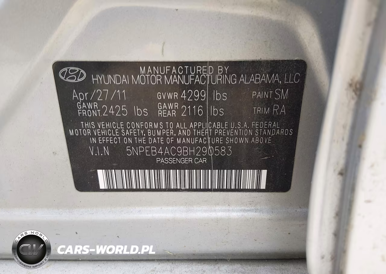 2011 Hyundai Sonata Gls VIN:5NPEB4AC9BH290583 - 9