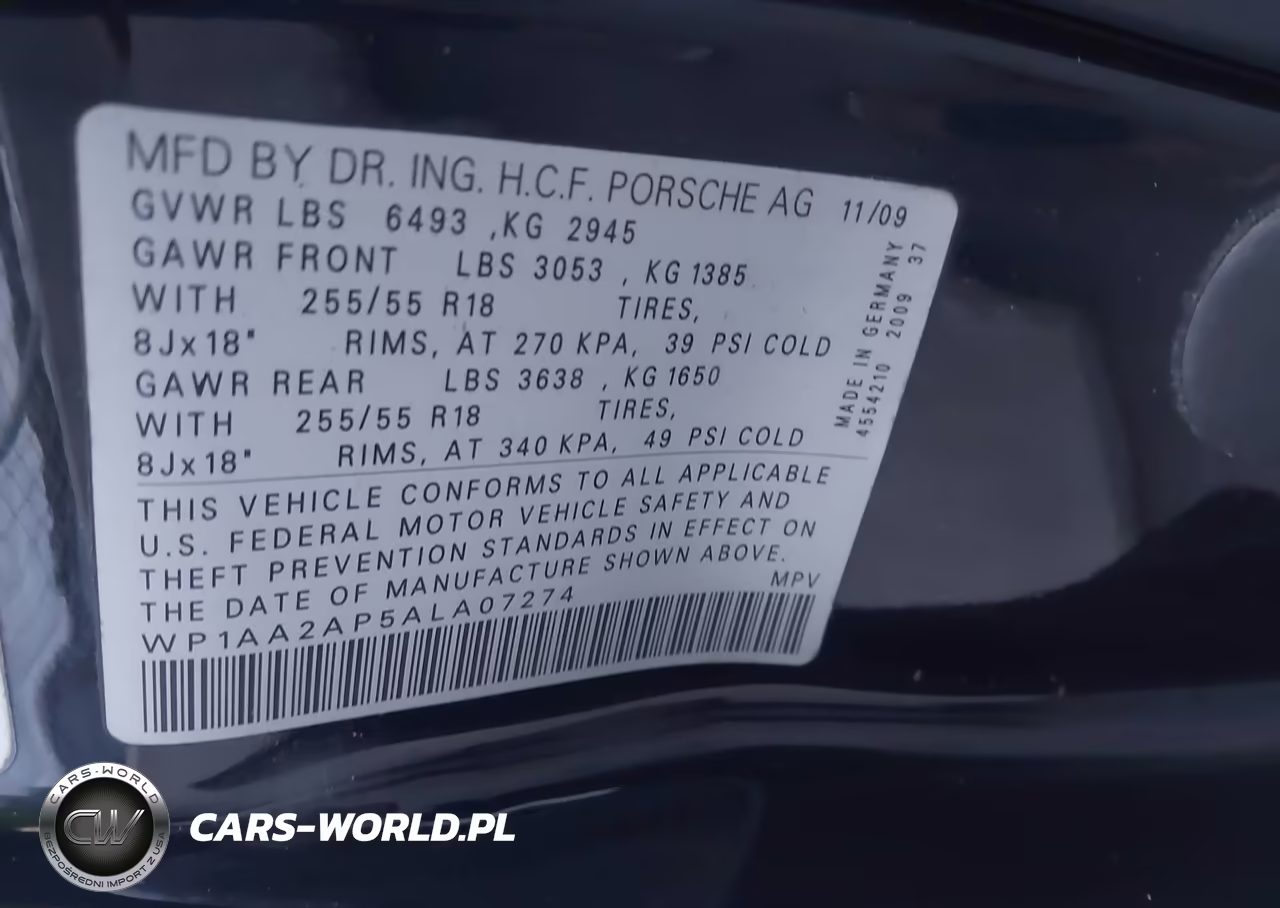 2010 PORSCHE CAYENNE VIN:WP1AA2AP5ALA07274 - 9