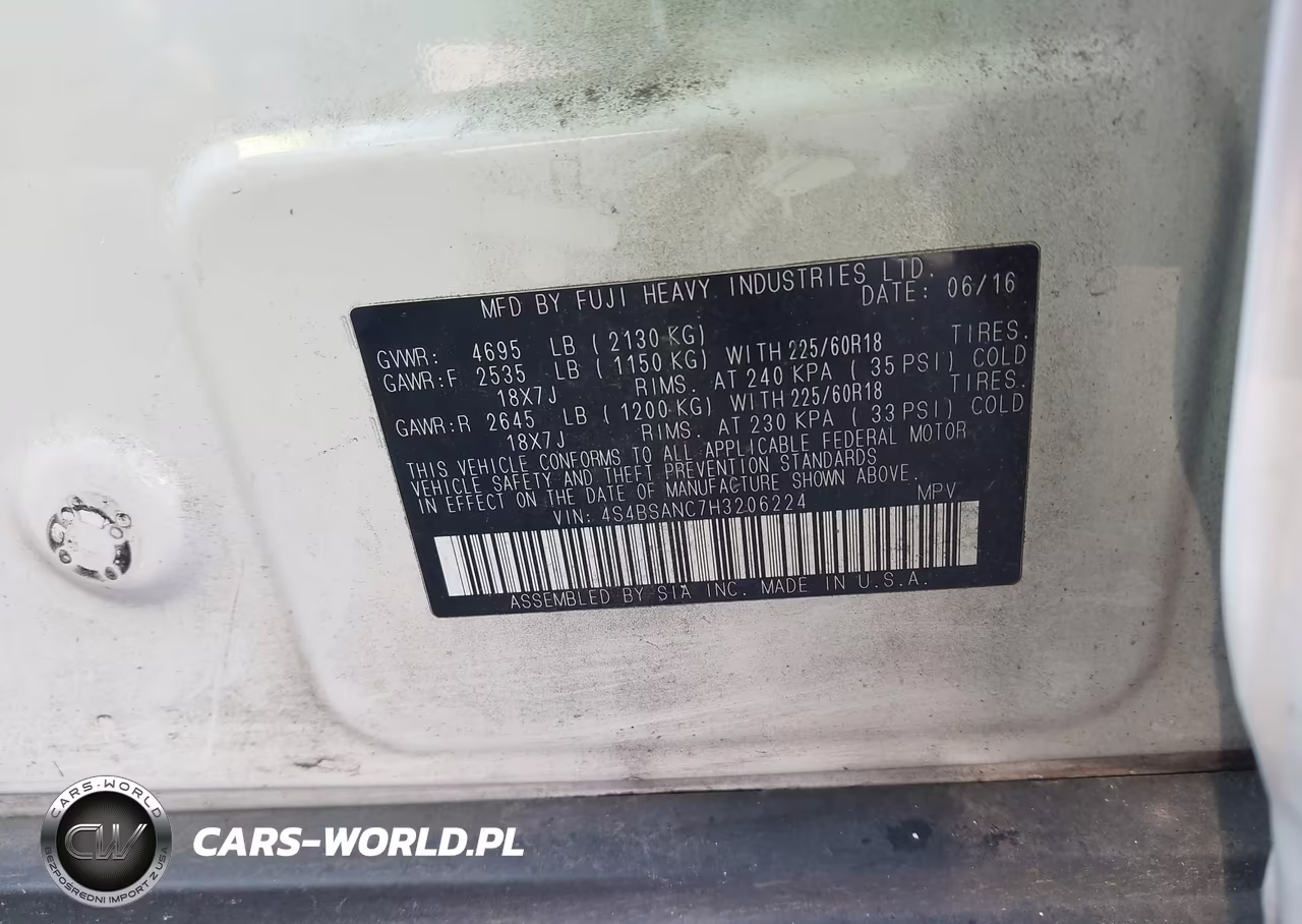 2017 Subaru Outback 2.5I Limited VIN:4S4BSANC7H3206224 - 9