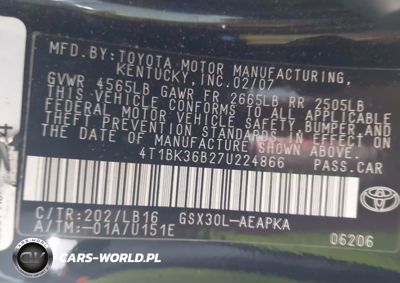 2007 Toyota Avalon Limited VIN:4T1BK36B27U224866 - 9
