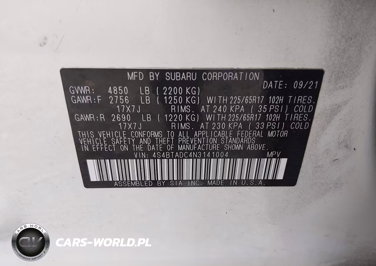2022 Subaru Outback Premium VIN:4S4BTADC4N3141004 - 9