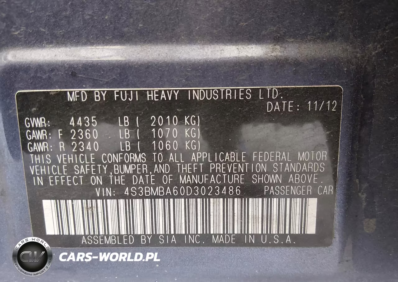 2013 Subaru Legacy 2.5I VIN:4S3BMBA60D3023486 - 9