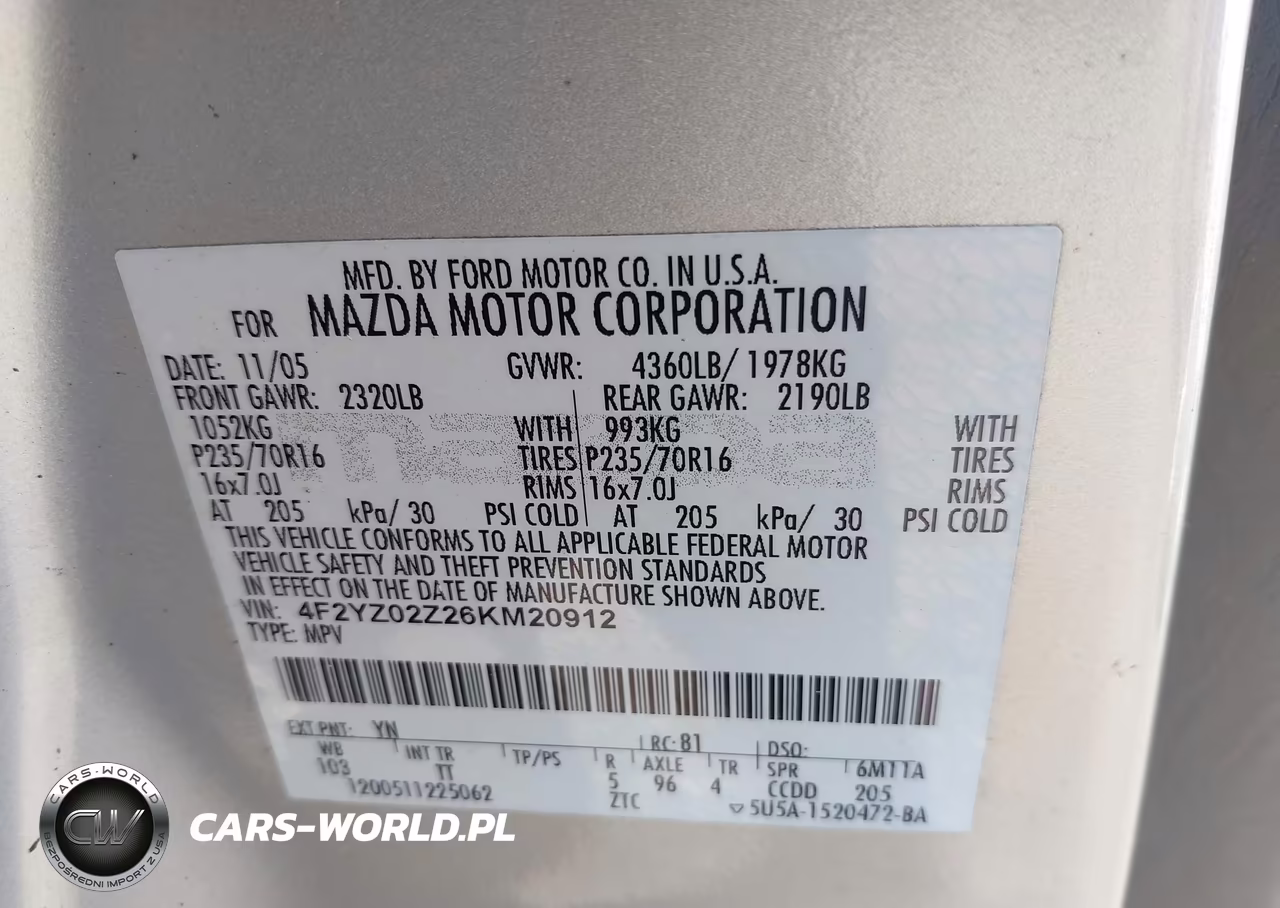 2006 Mazda Tribute I VIN:4F2YZ02Z26KM20912 - 9