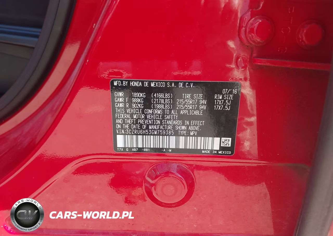 2016 Honda Hr-V Ex VIN:3CZRU6H53GM759385 - 9