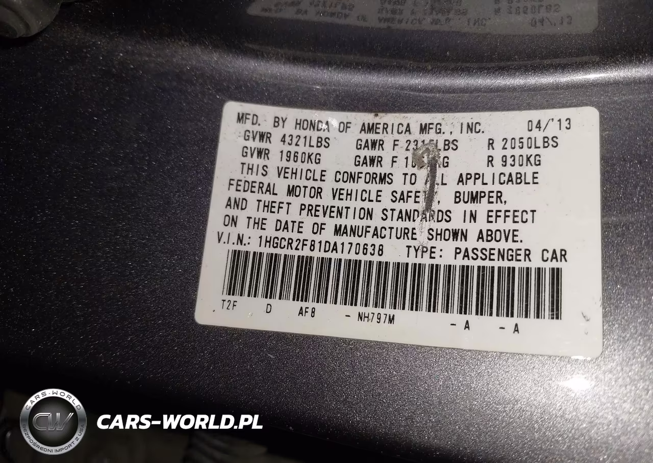 2013 Honda Accord Ex-L VIN:1HGCR2F81DA170638 - 9