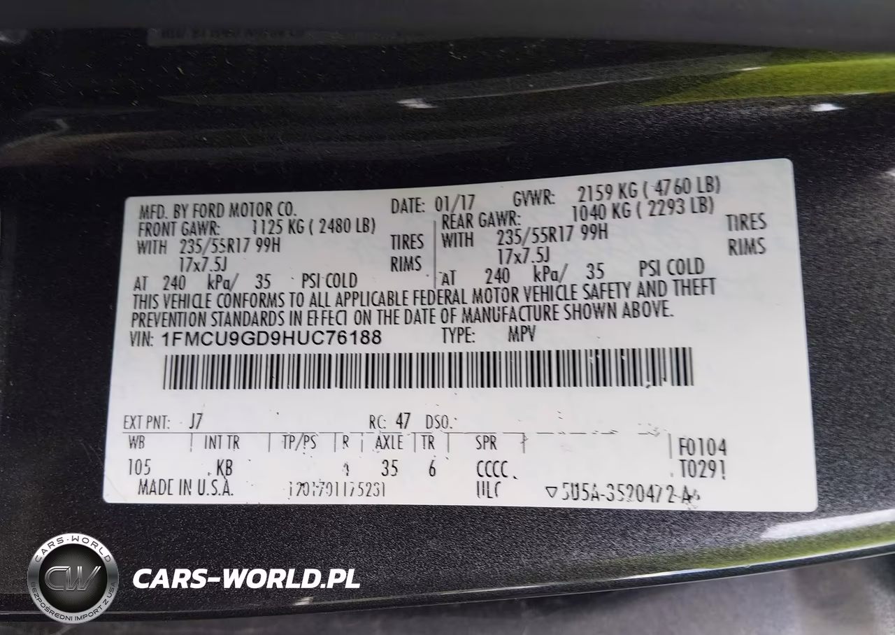 2017 Ford Escape Se VIN:1FMCU9GD9HUC76188 - 9
