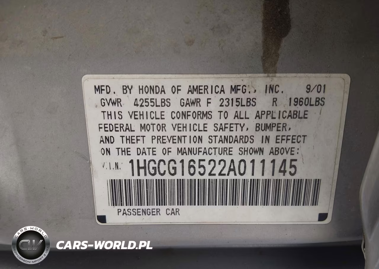 2002 Honda Accord 3.0 Ex VIN:1HGCG16522A011145 - 9