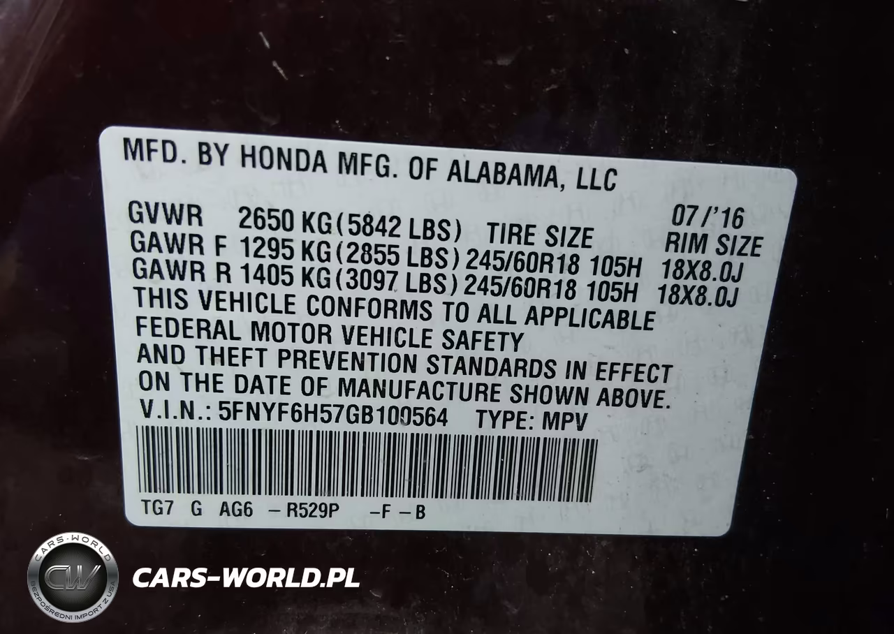2016 Honda Pilot Ex-L VIN:5FNYF6H57GB100564 - 9
