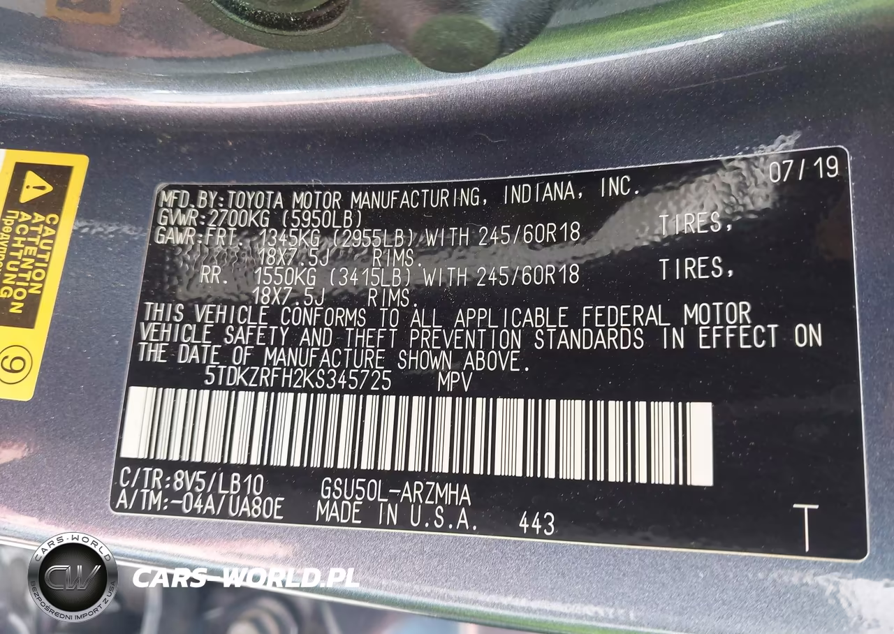 2019 Toyota Highlander Xle VIN:5TDKZRFH2KS345725 - 9