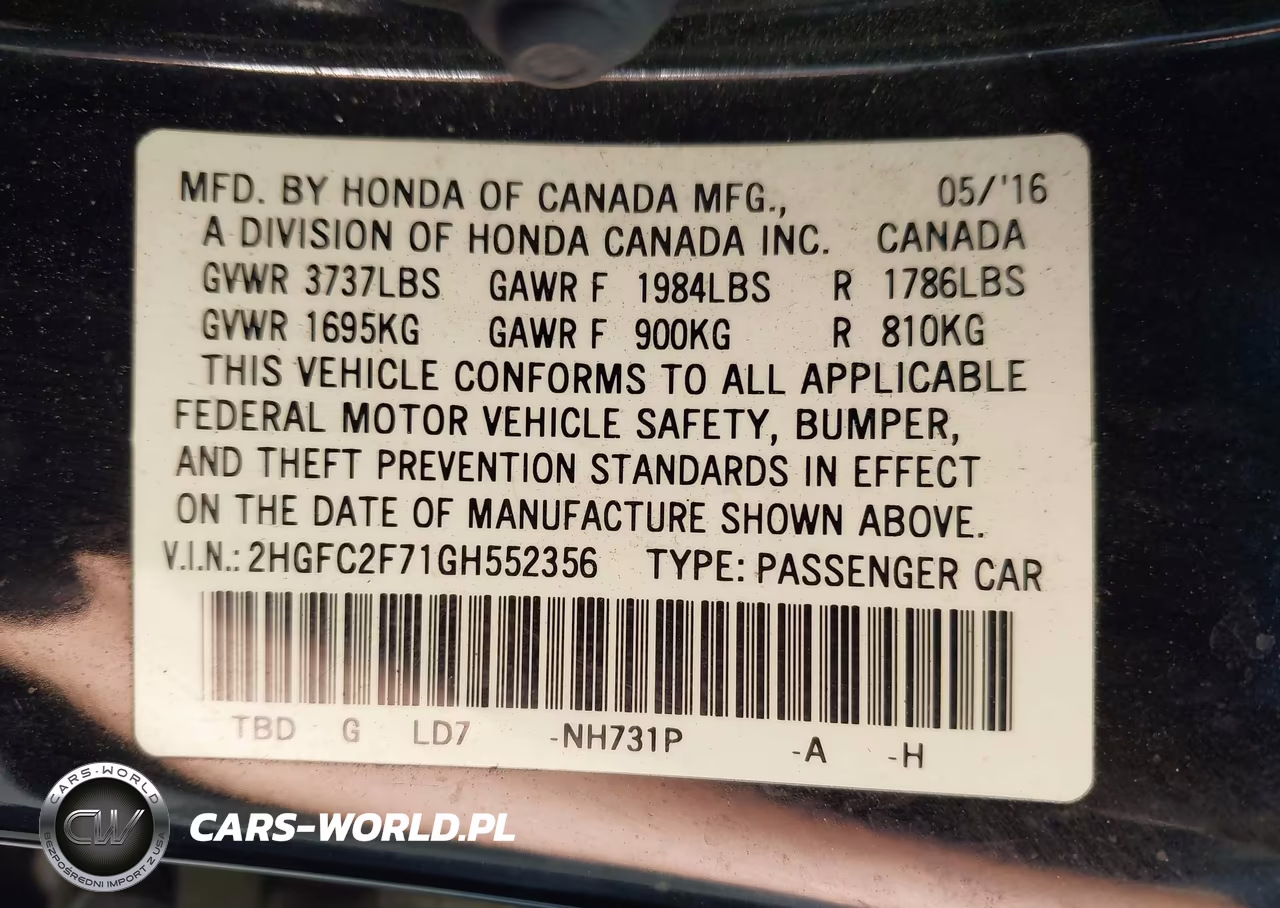 2016 Honda Civic Ex VIN:2HGFC2F71GH552356 - 9