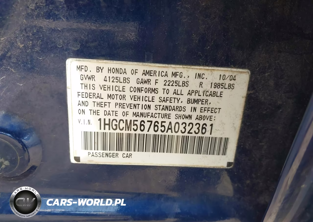 2005 Honda Accord 2.4 Ex VIN:1HGCM56765A032361 - 9