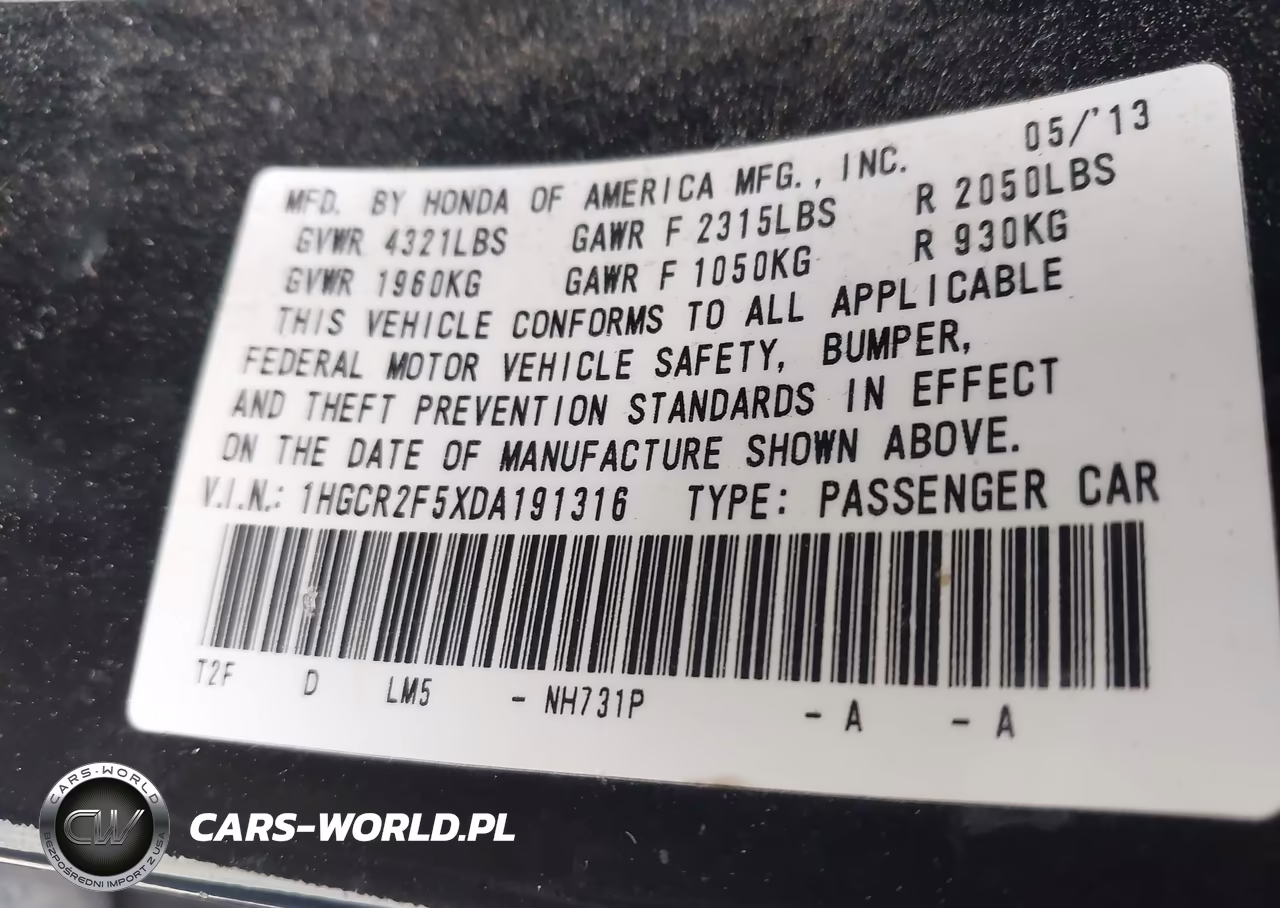 2013 Honda Accord Sport VIN:1HGCR2F5XDA191316 - 9