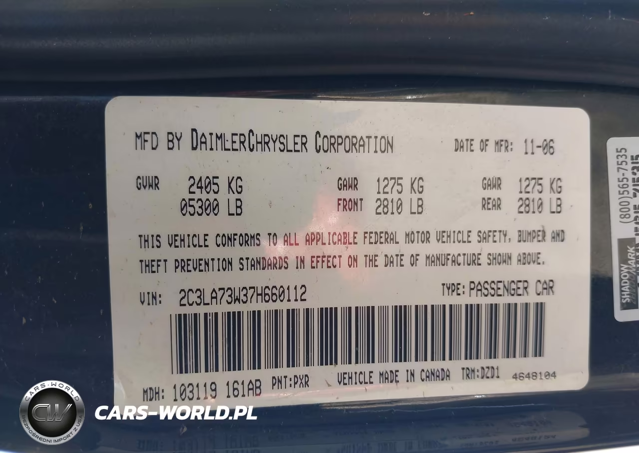 2007 Chrysler 300C Srt8 VIN:2C3LA73W37H660112 - 9