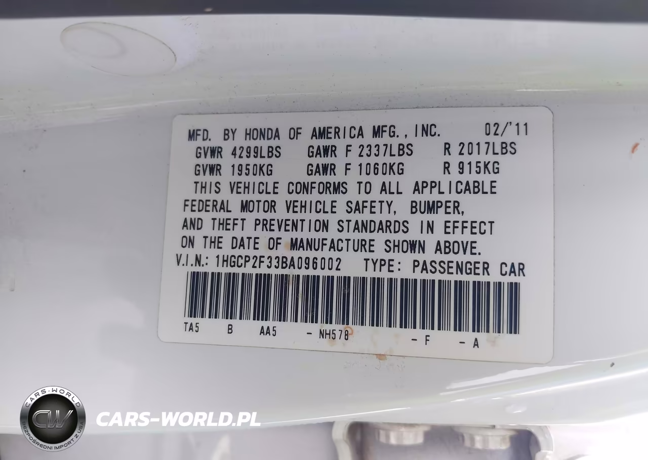 2011 Honda Accord 2.4 Lx VIN:1HGCP2F33BA096002 - 9