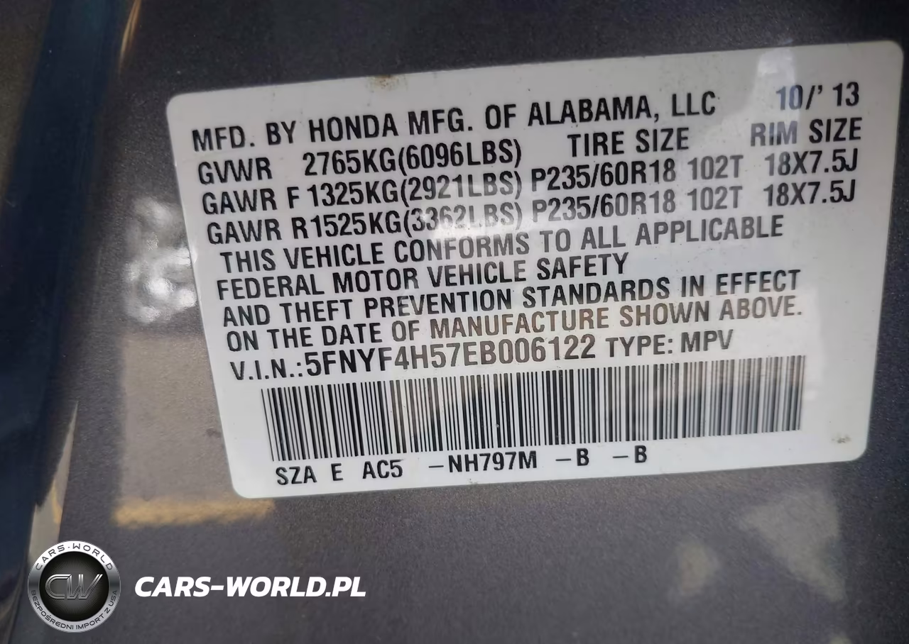 2014 Honda Pilot Ex-L VIN:5FNYF4H57EB006122 - 9