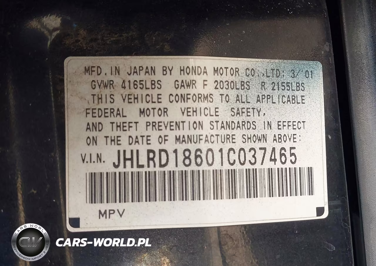 2001 Honda Cr-V Ex VIN:JHLRD18601C037465 - 9