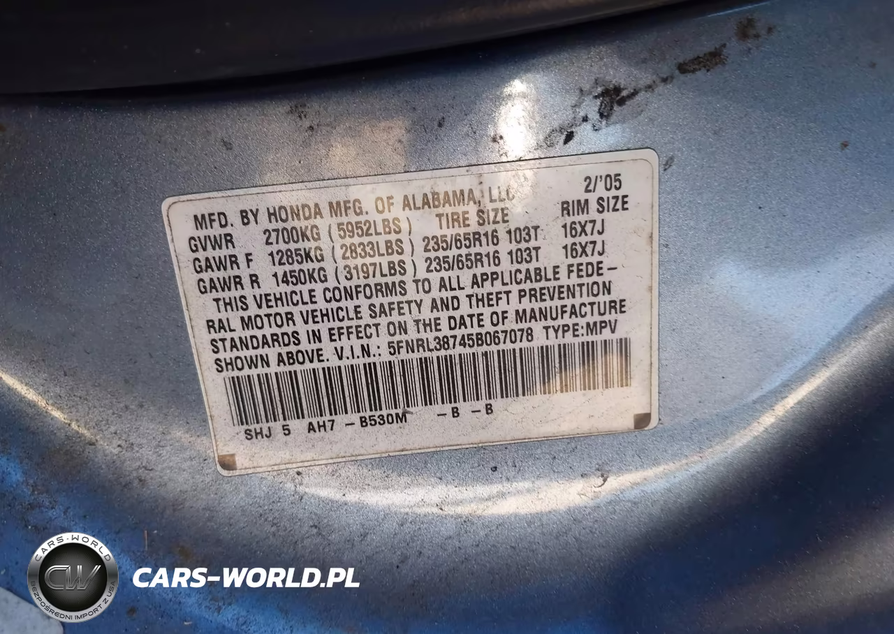 2005 Honda Odyssey Ex-L VIN:5FNRL38745B067078 - 9