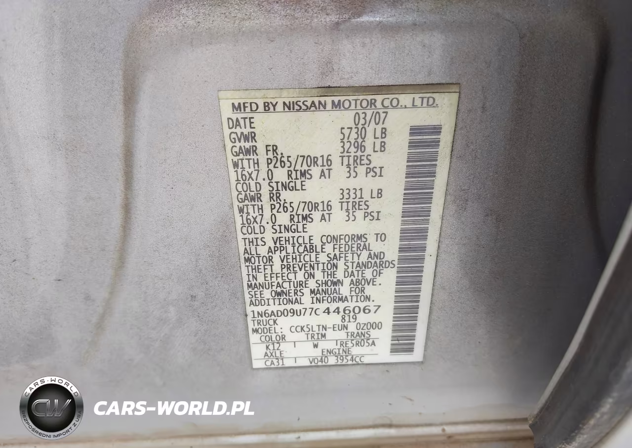 2007 Nissan Frontier Se VIN:1N6AD09U77C446067 - 9