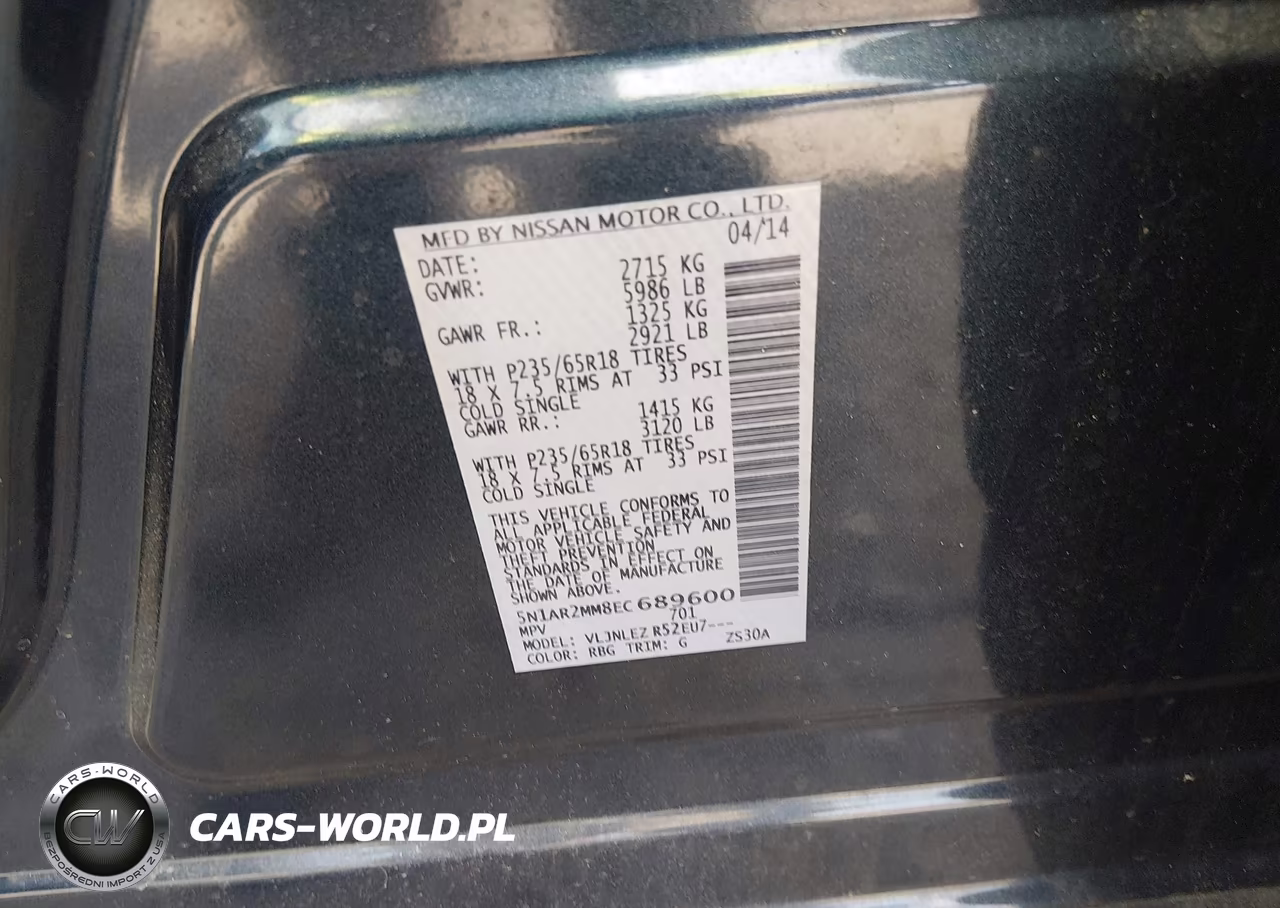 2014 Nissan Pathfinder Sv VIN:5N1AR2MM8EC689600 - 9