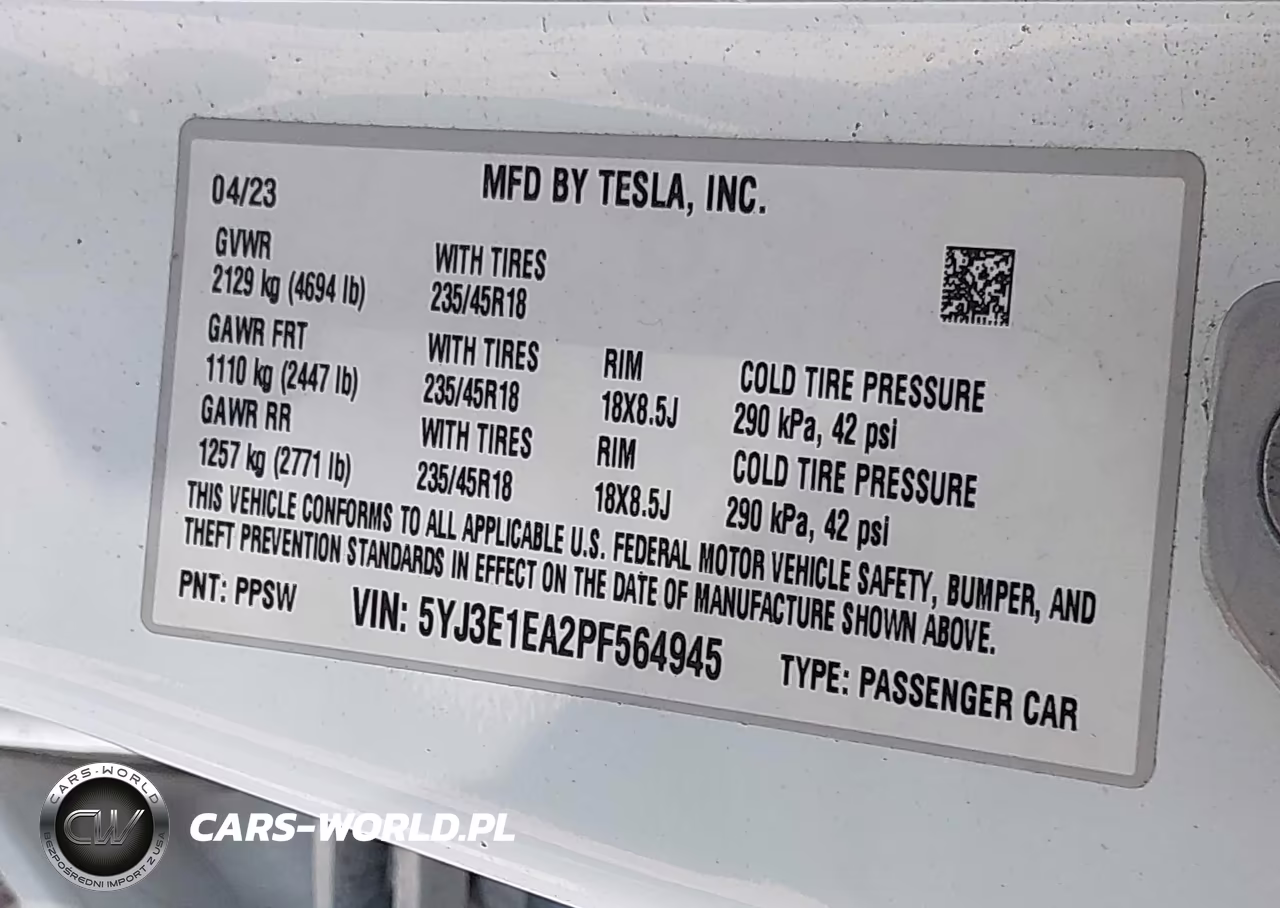 2023 Tesla Model 3 Rear-Wheel Drive VIN:5YJ3E1EA2PF564945 - 9