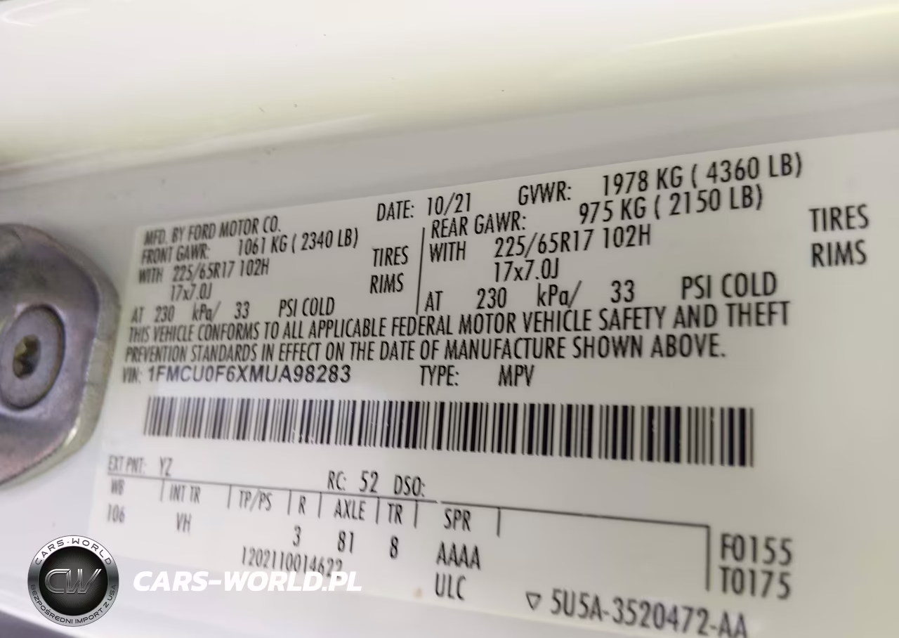 2021 Ford Escape S VIN:1FMCU0F6XMUA98283 - 9