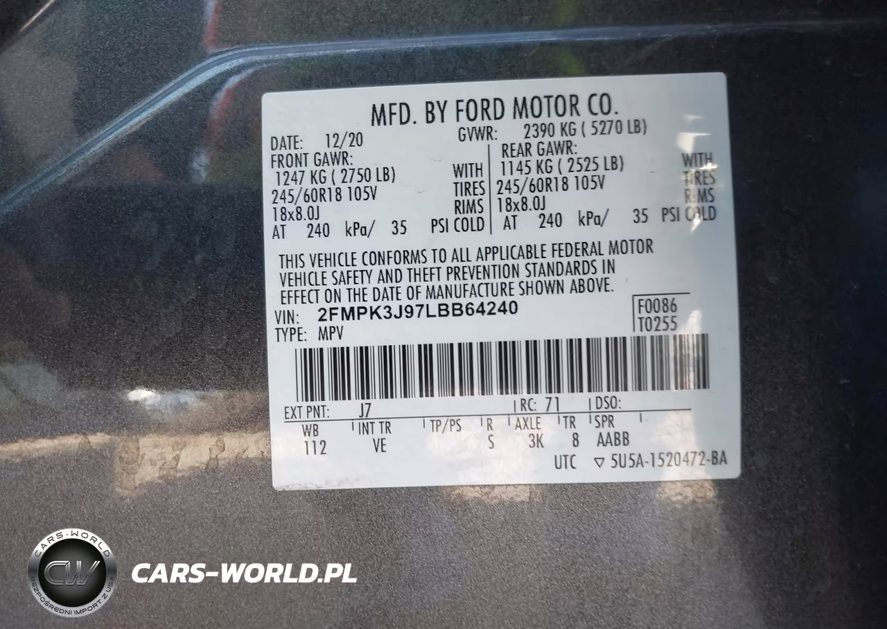 2020 Ford Edge Sel VIN:2FMPK3J97LBB64240 - 9