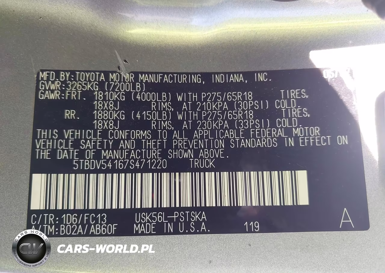 2007 Toyota Tundra Sr5 5.7L V8 VIN:5TBDV54167S471220 - 9