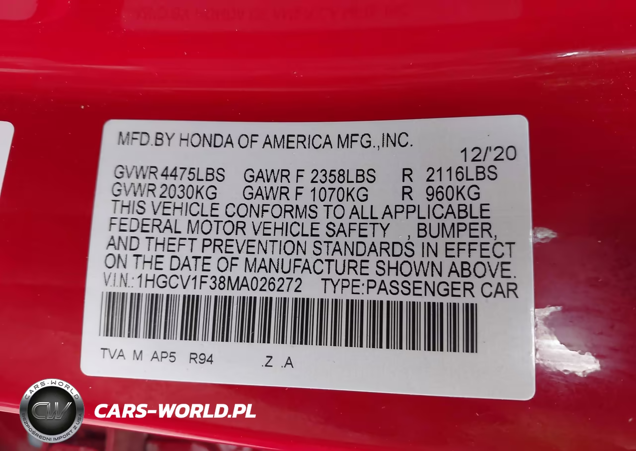 2021 Honda Accord Sport VIN:1HGCV1F38MA026272 - 9