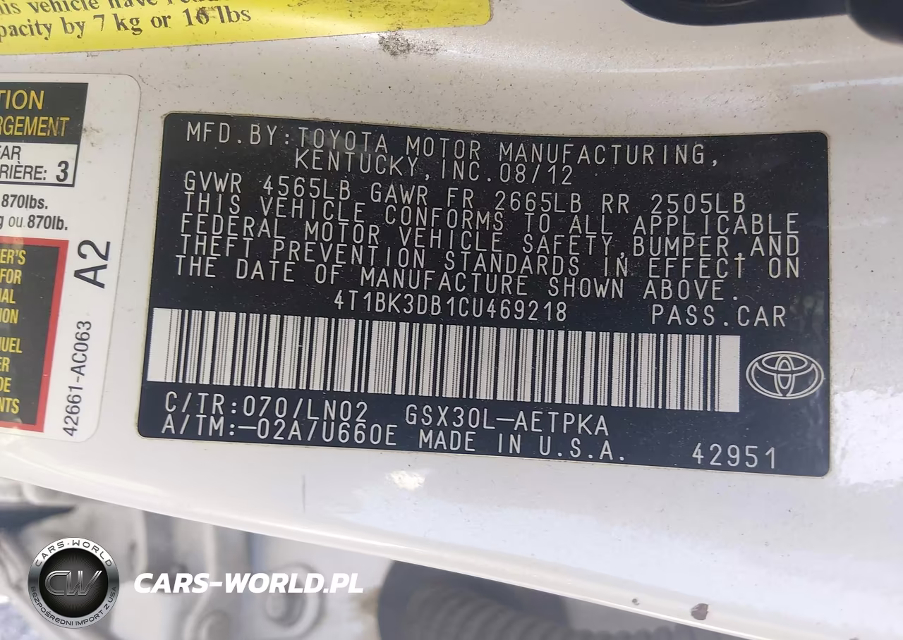 2012 Toyota Avalon Limited VIN:4T1BK3DB1CU469218 - 9