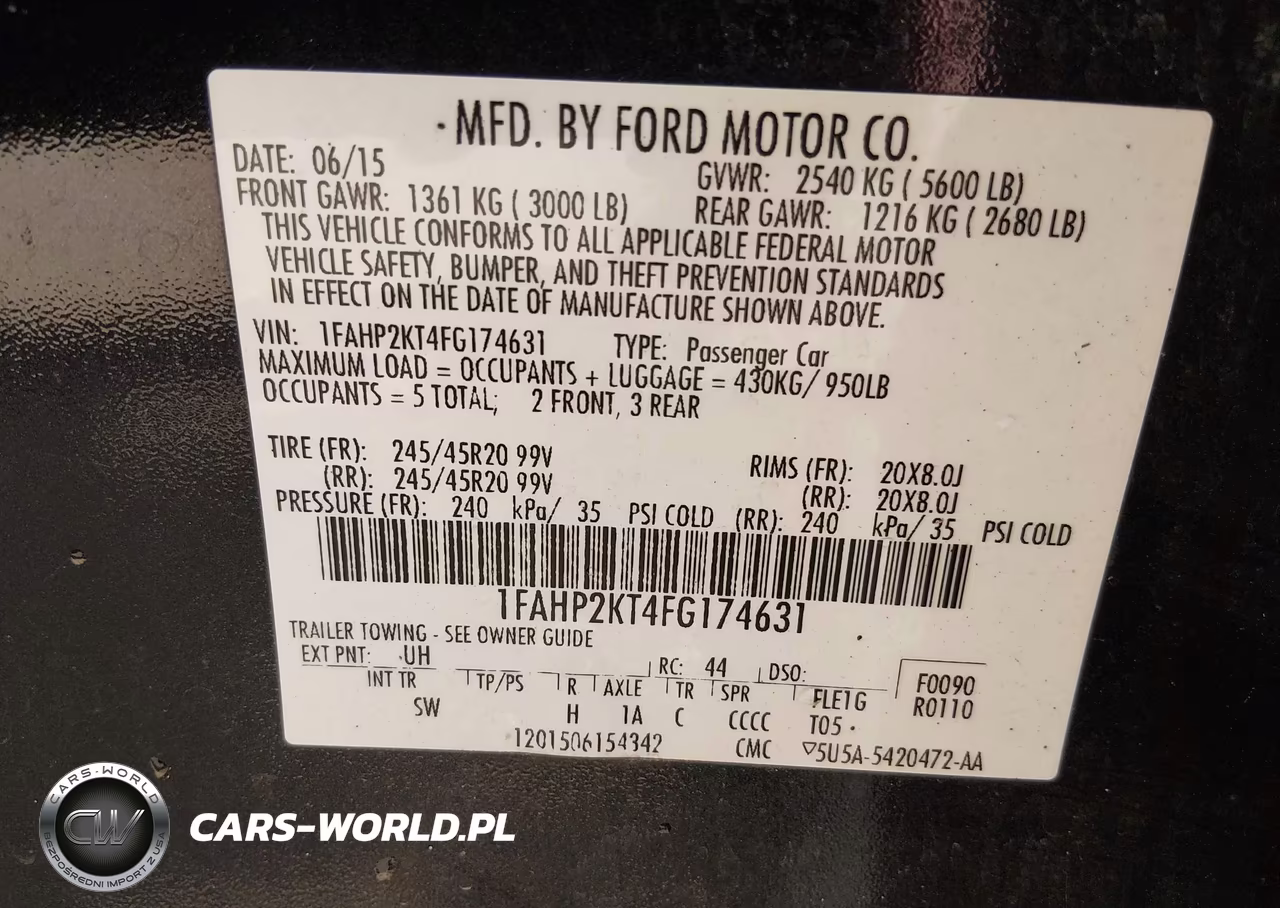 2015 Ford Taurus Sho VIN:1FAHP2KT4FG174631 - 9