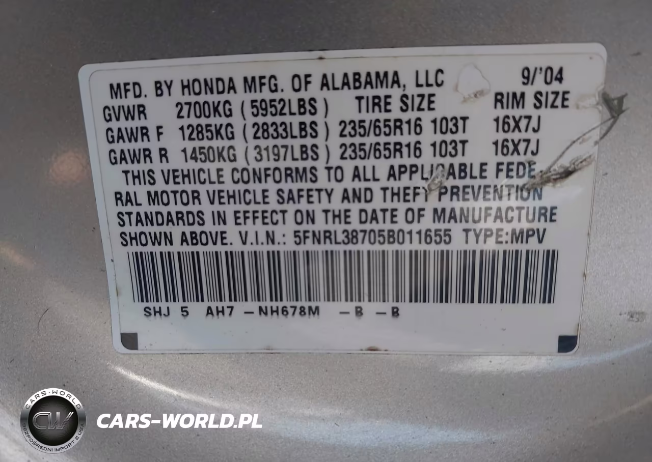 2005 Honda Odyssey Ex-L VIN:5FNRL38705B011655 - 9