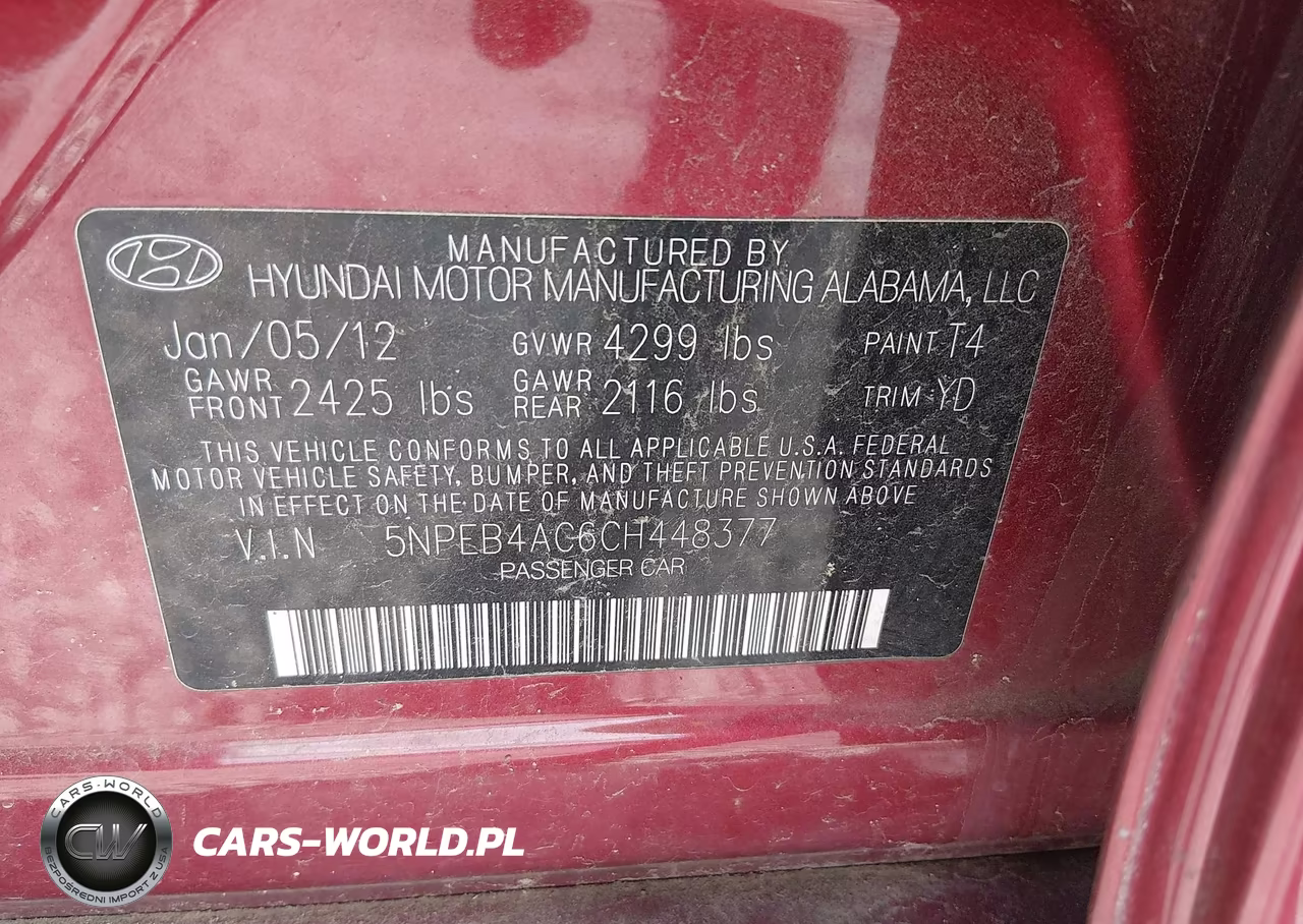 2012 Hyundai Sonata Gls VIN:5NPEB4AC6CH448377 - 9