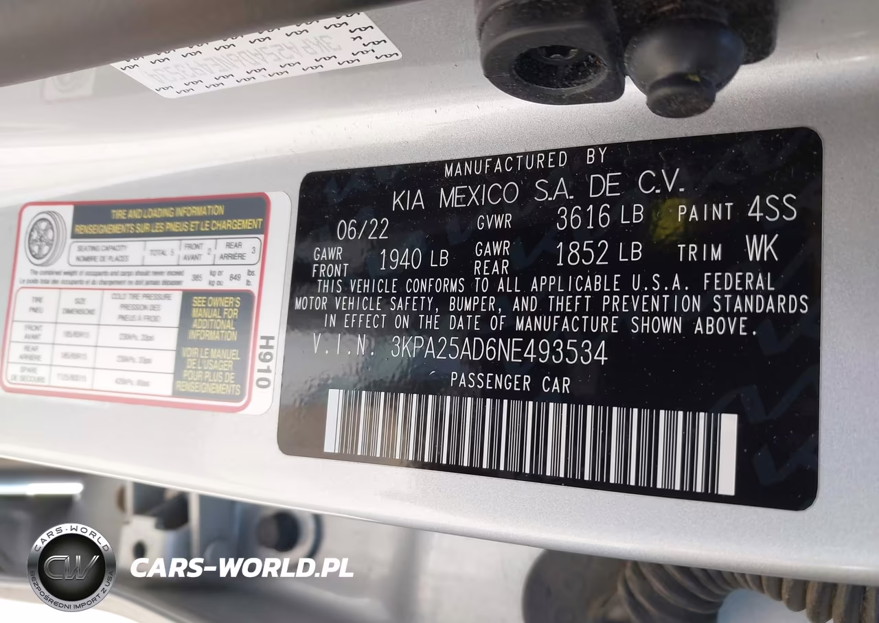 2022 Kia Rio 5-Door S VIN:3KPA25AD6NE493534 - 9