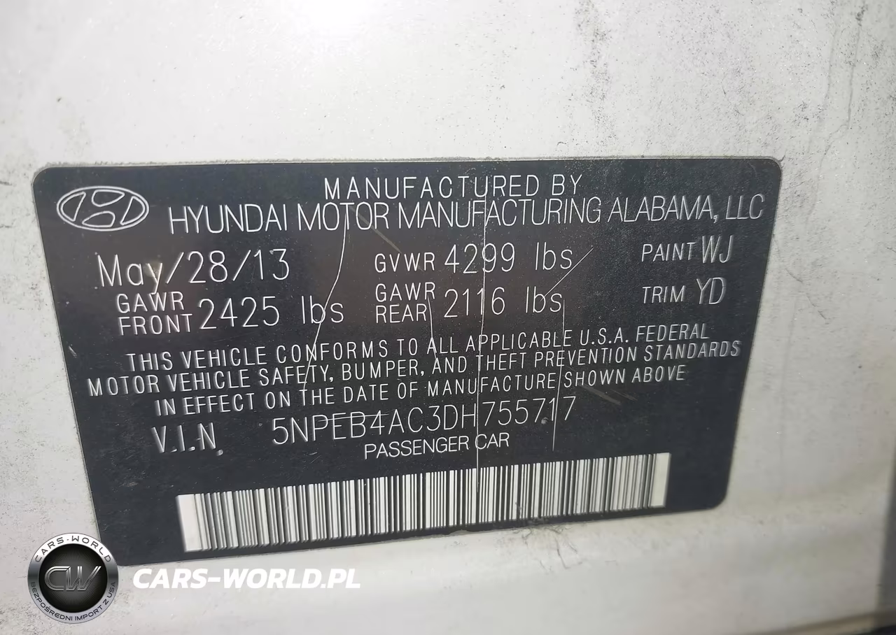 2013 Hyundai Sonata Gls VIN:5NPEB4AC3DH755717 - 9