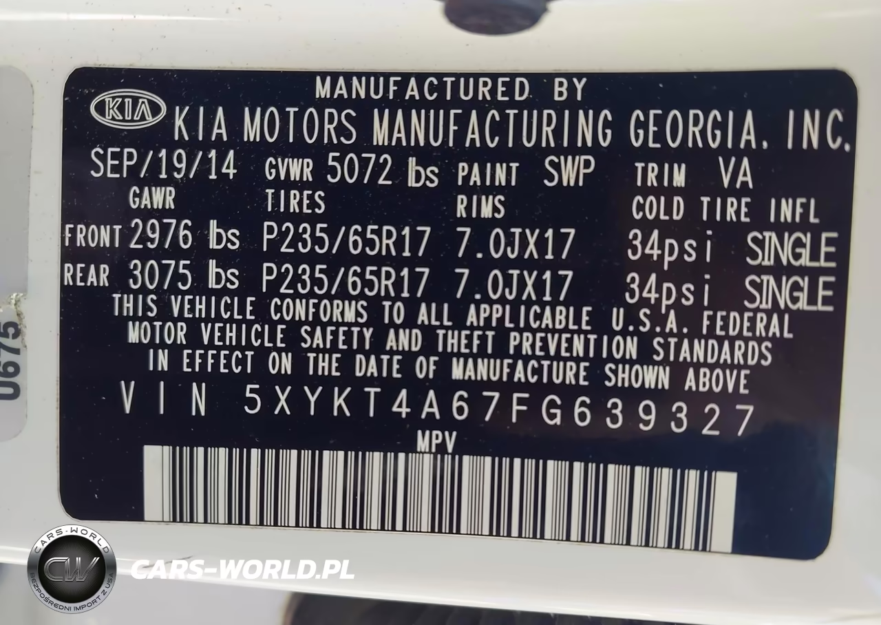 2015 Kia Sorento Lx VIN:5XYKT4A67FG639327 - 9