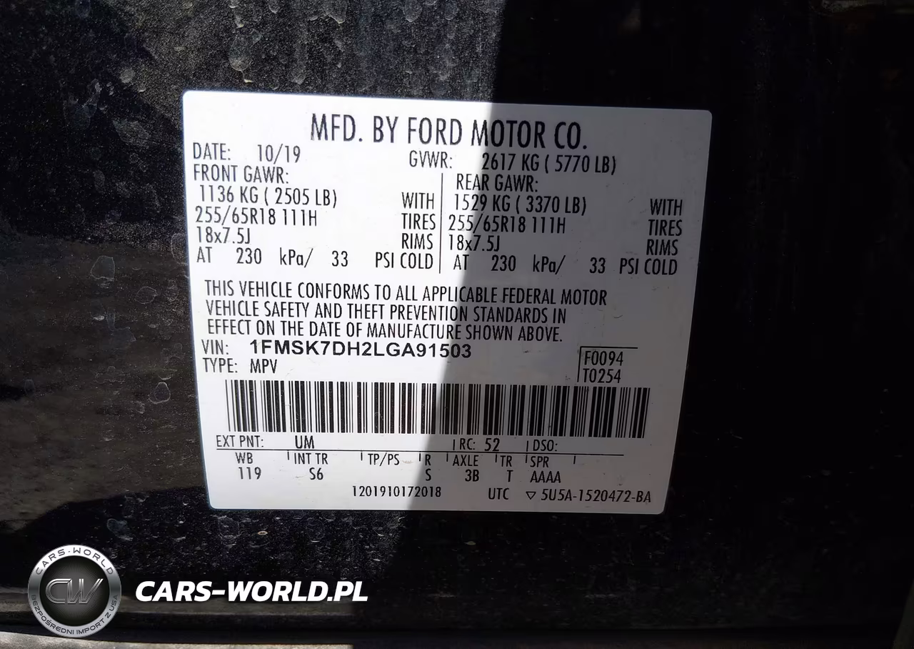 2020 Ford Explorer Xlt VIN:1FMSK7DH2LGA91503 - 9