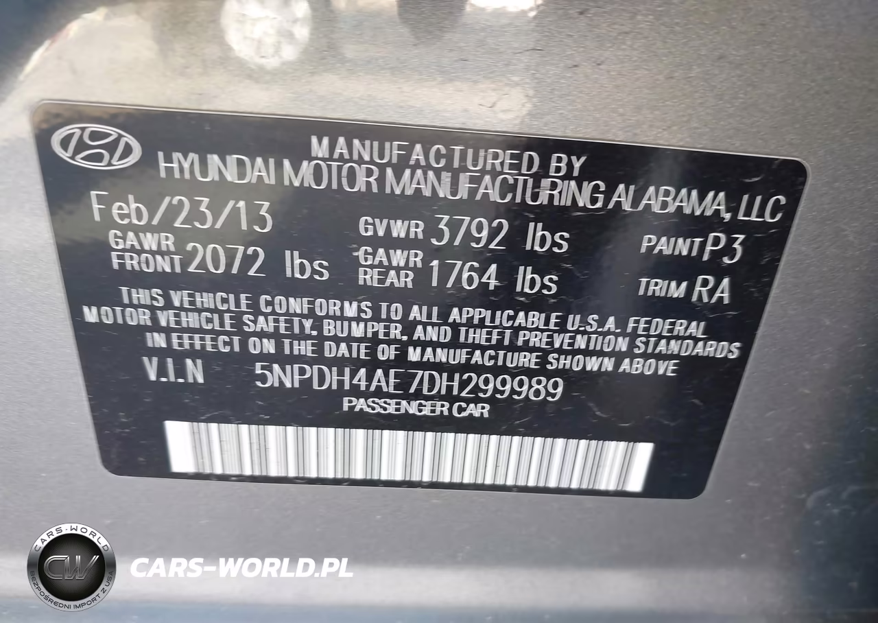 2013 Hyundai Elantra Gls VIN:5NPDH4AE7DH299989 - 9