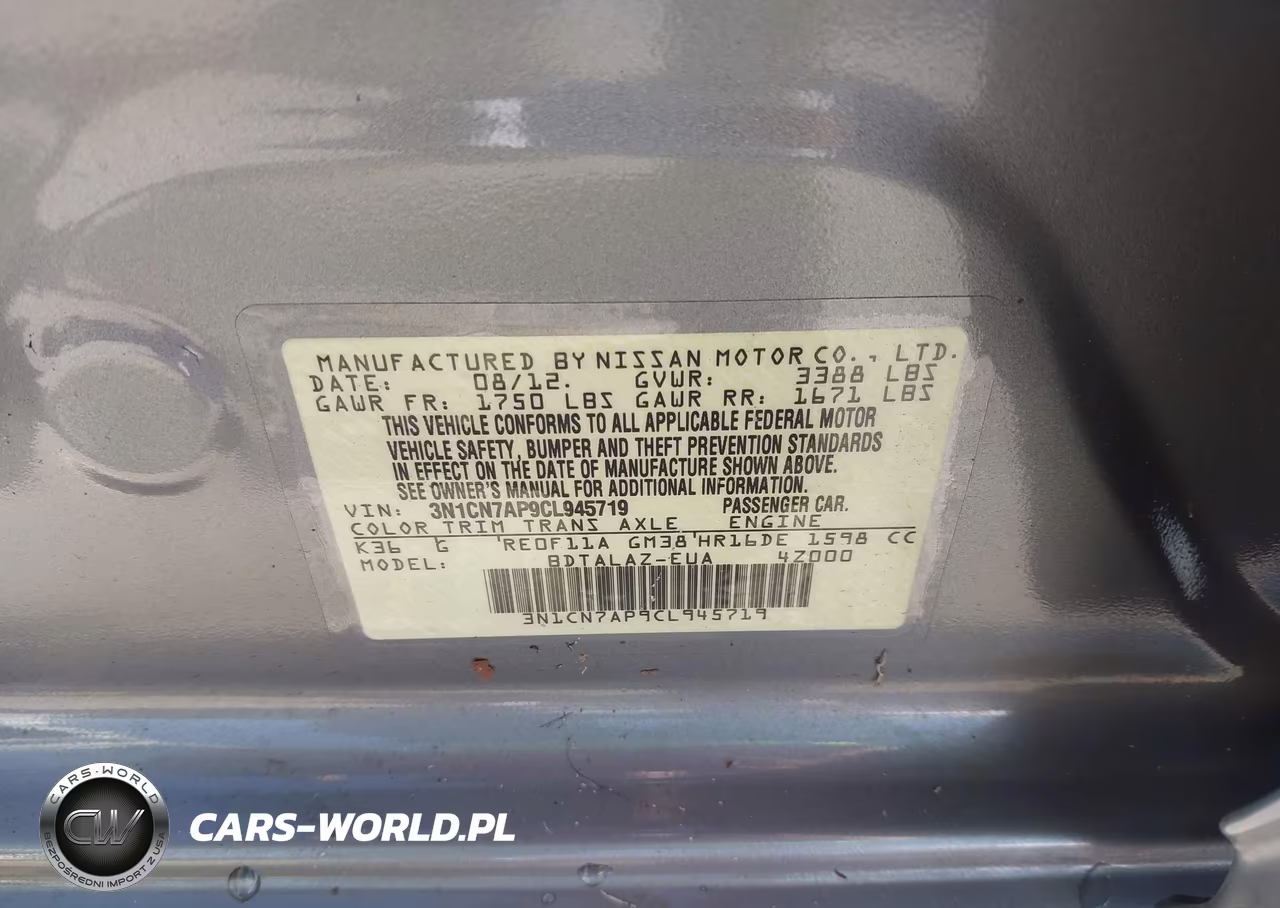 2012 Nissan Versa 1.6 S VIN:3N1CN7AP9CL945719 - 9