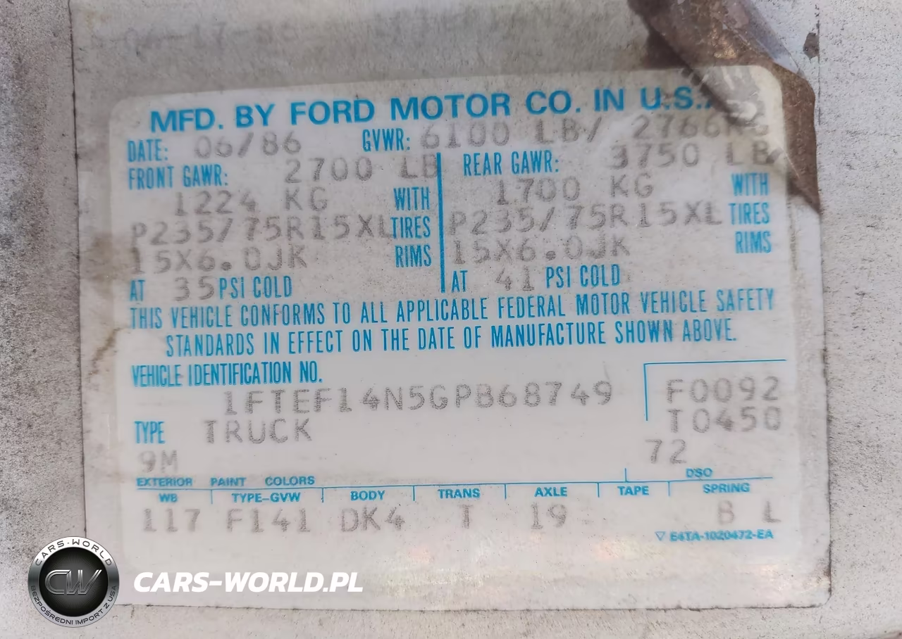 1986 Ford F150 VIN:1FTEF14N5GPB68749 - 9