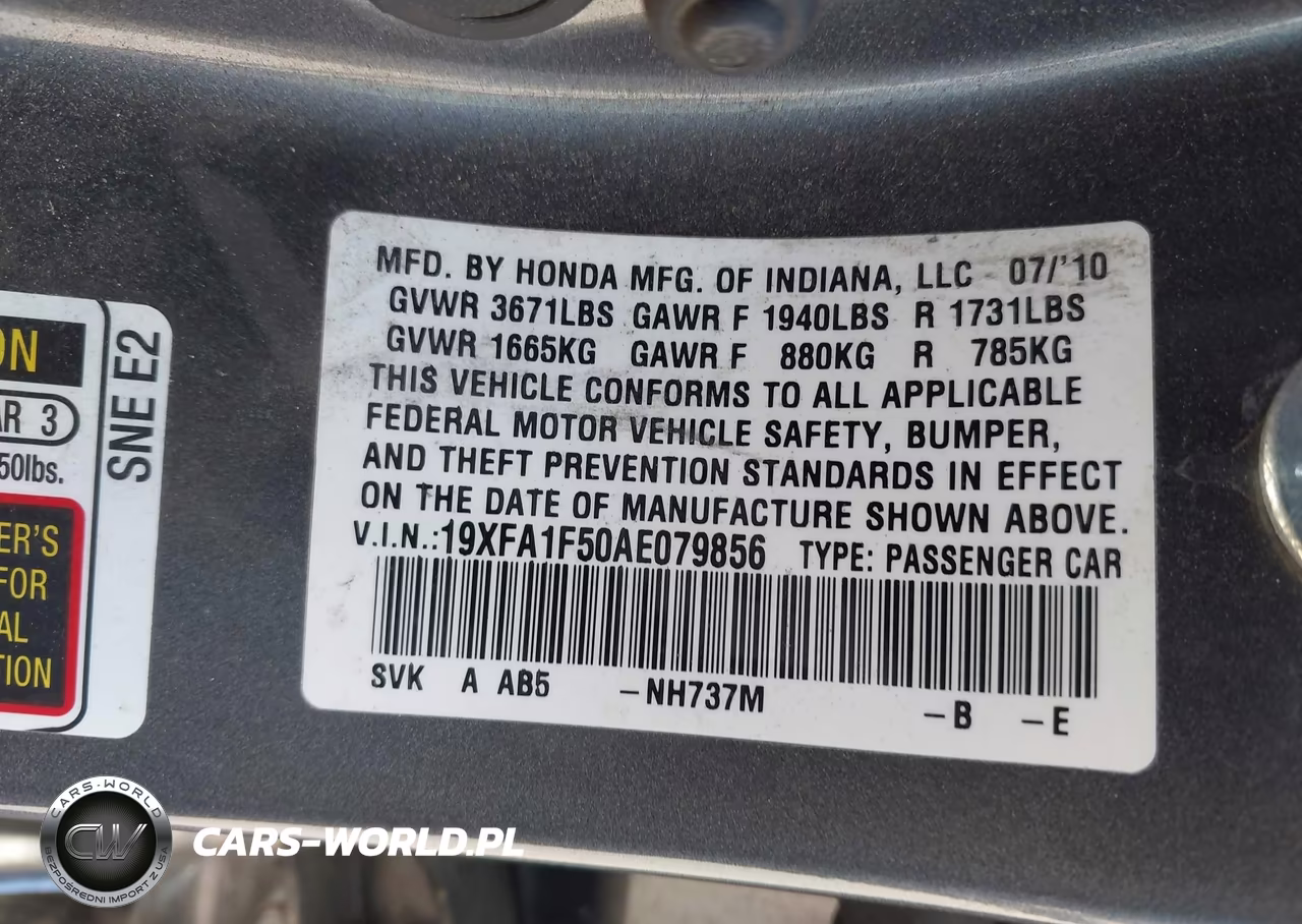 2010 Honda Civic Lx VIN:19XFA1F50AE079856 - 9