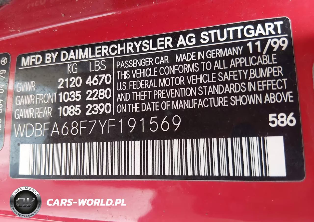 2000 Mercedes-Benz Sl 500 VIN:WDBFA68F7YF191569 - 9