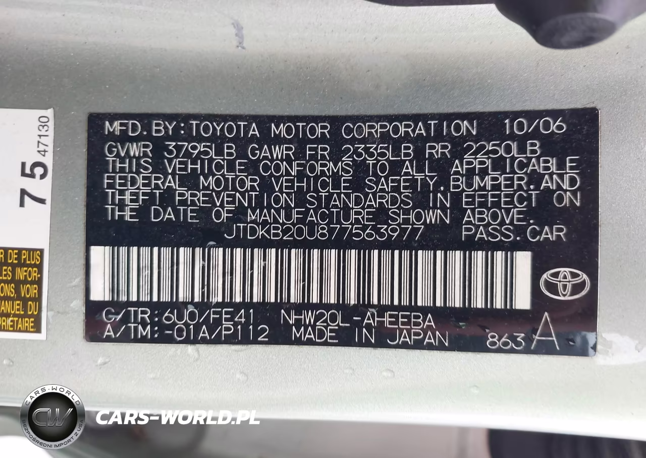 2007 Toyota Prius VIN:JTDKB20U877563977 - 9