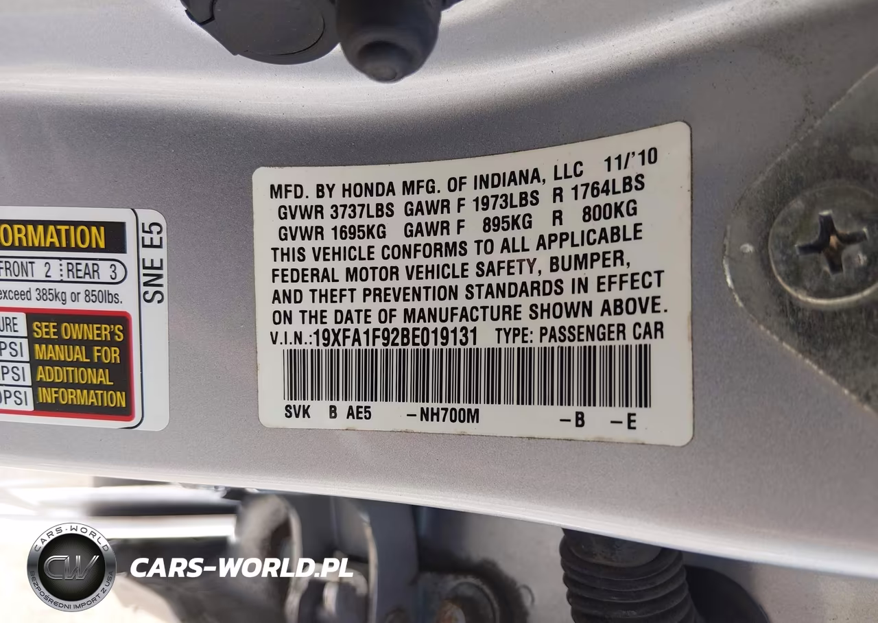 2011 CIVIC EXL CIVIC EXL EXL VIN:19XFA1F92BE019131 - 9