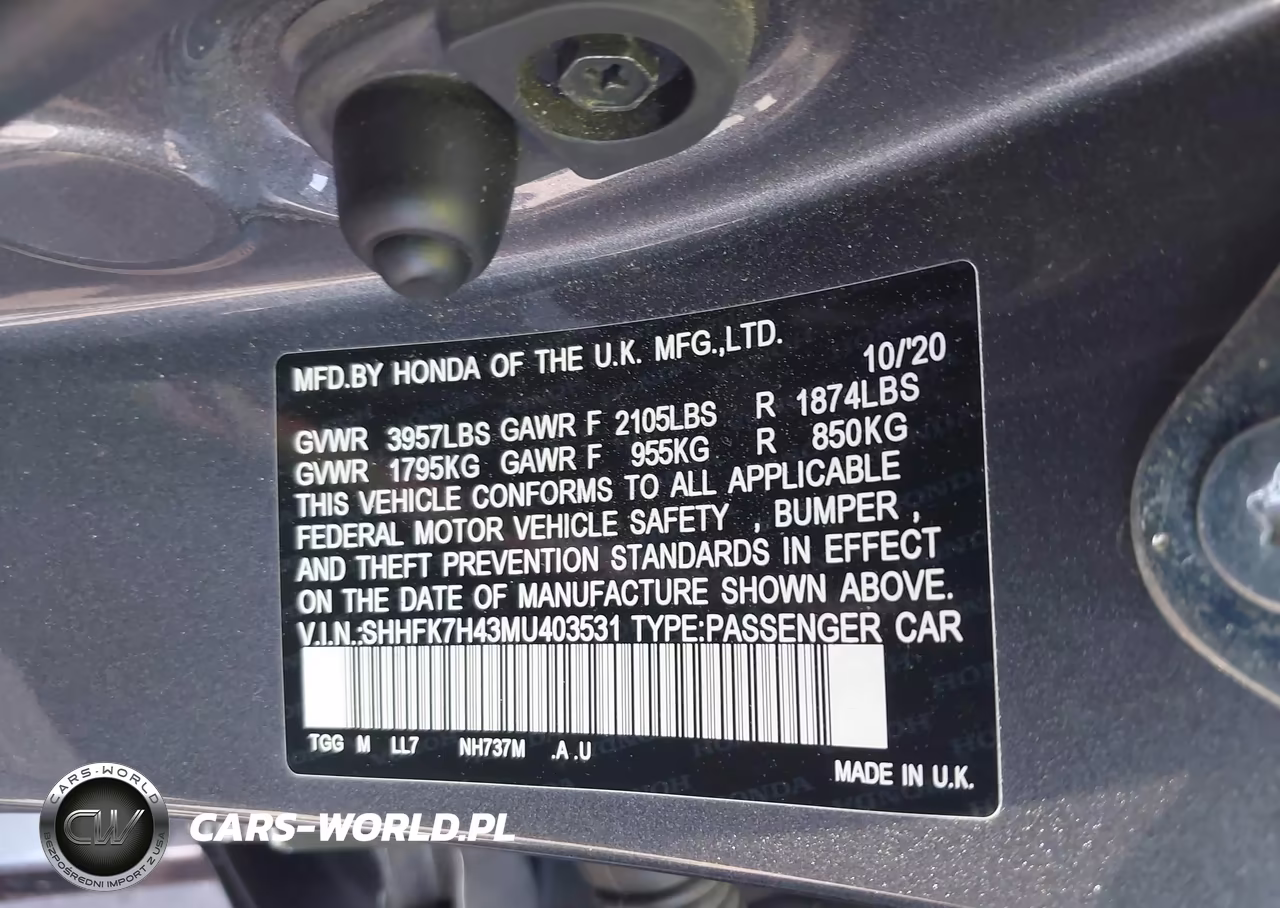 2021 Honda Civic Sport VIN:SHHFK7H43MU403531 - 9