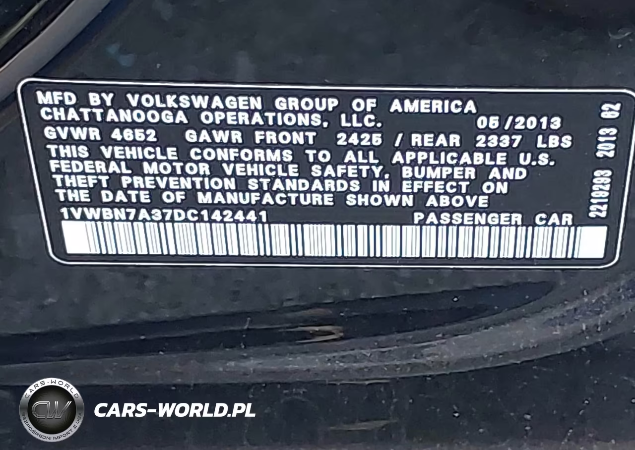 2013 Volkswagen Passat 2.0L Tdi Se VIN:1VWBN7A37DC142441 - 9
