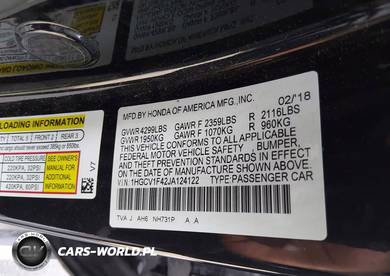 2018 Honda Accord Ex VIN:1HGCV1F42JA124122 - 9