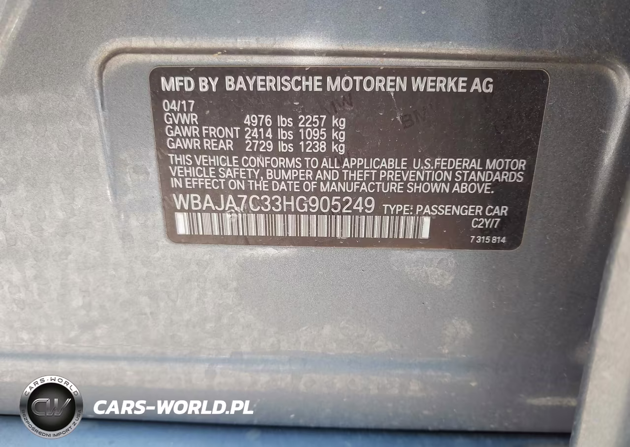 2017 BMW 530I xDrive VIN:WBAJA7C33HG905249 - 9