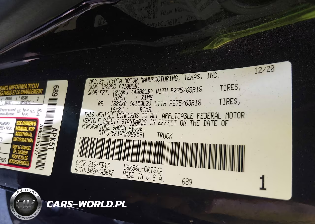 2021 Toyota Tundra Sr5 VIN:5TFUY5F1XMX989591 - 9