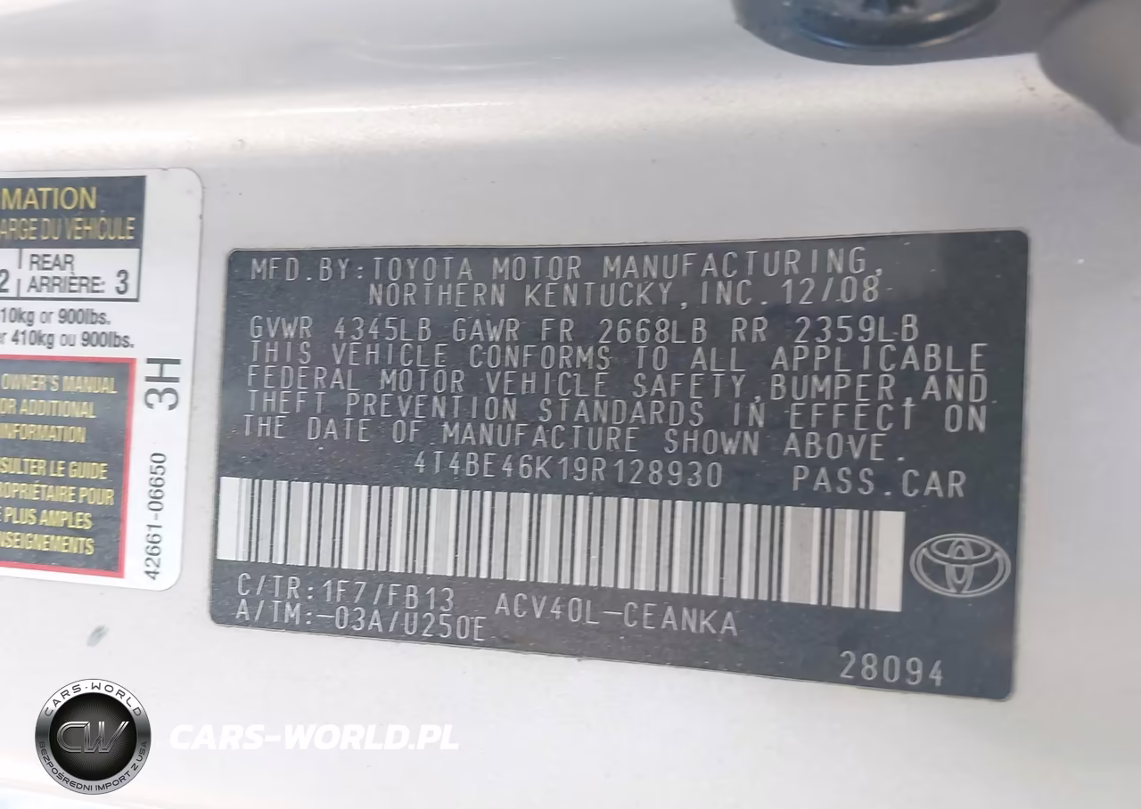 2009 Toyota Camry Le VIN:4T4BE46K19R128930 - 9