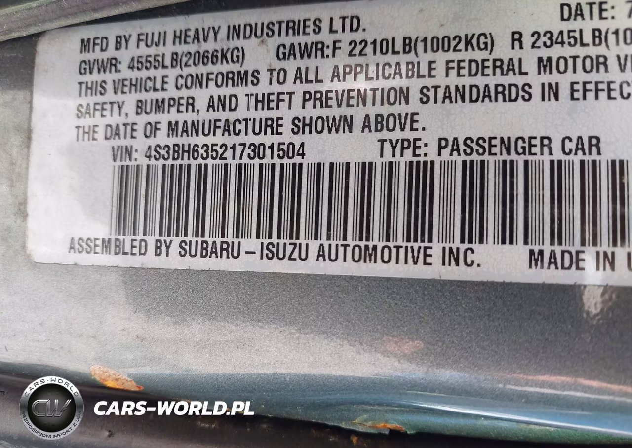 2001 Subaru Legacy L VIN:4S3BH635217301504 - 9
